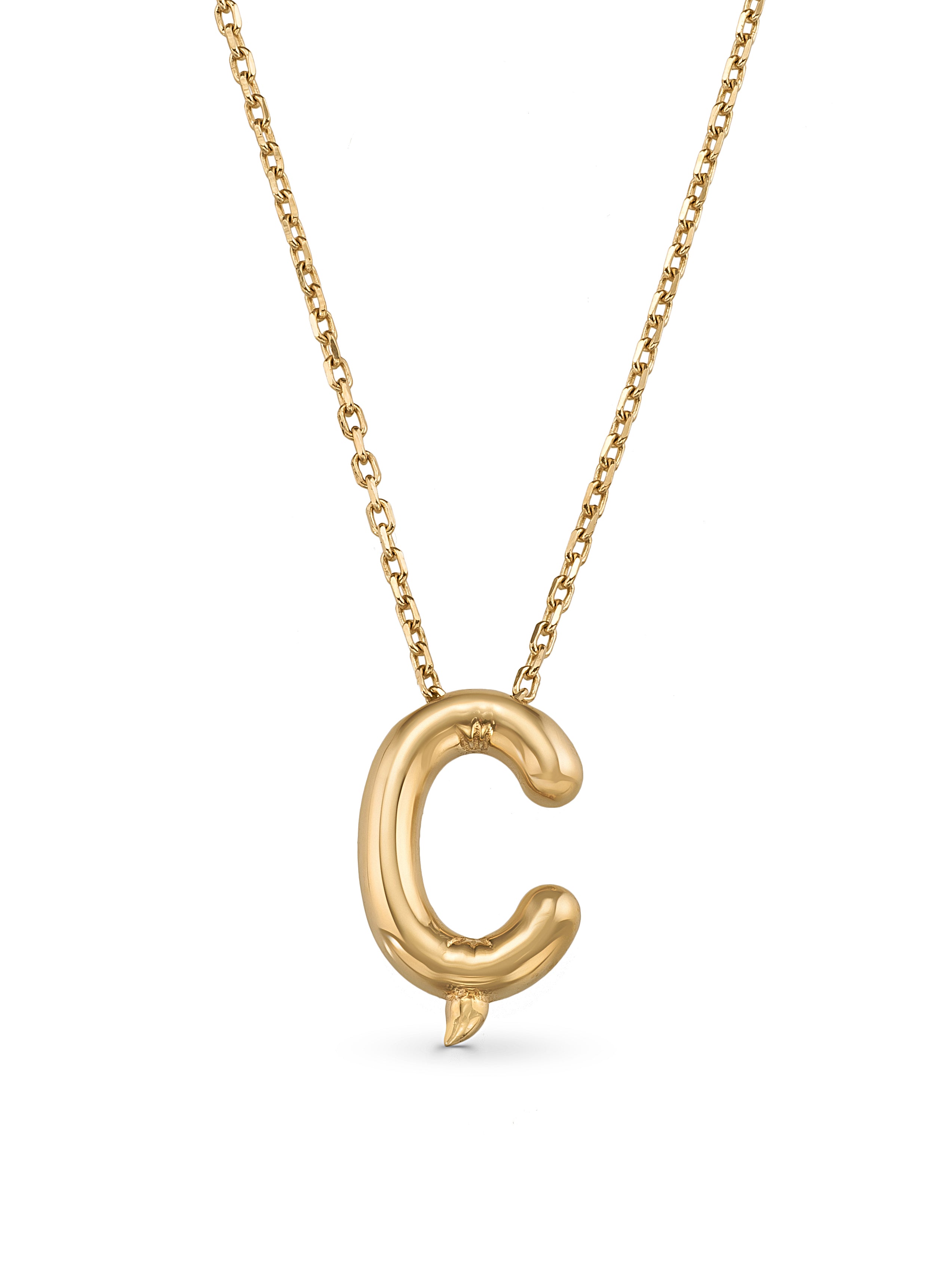 Letter C Classic Initial Necklace in 14K Gold by Elef Jewelry