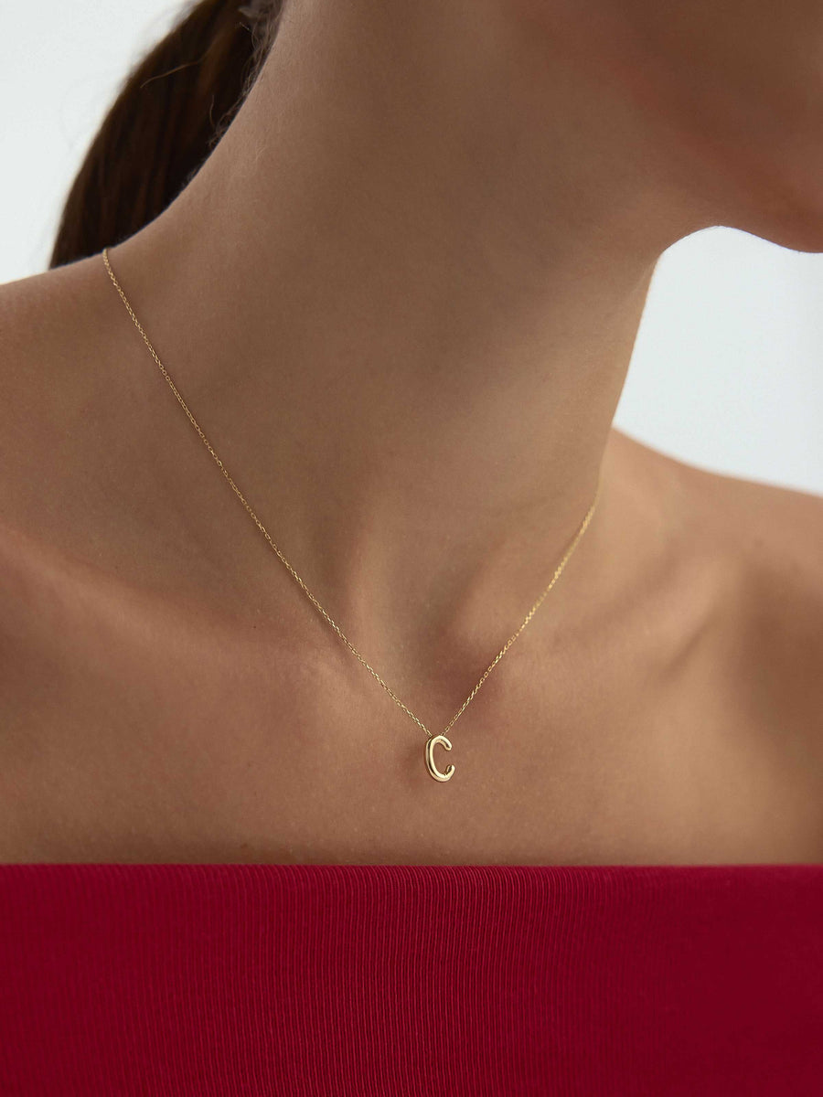 Letter C Classic Initial Necklace in 14K Gold