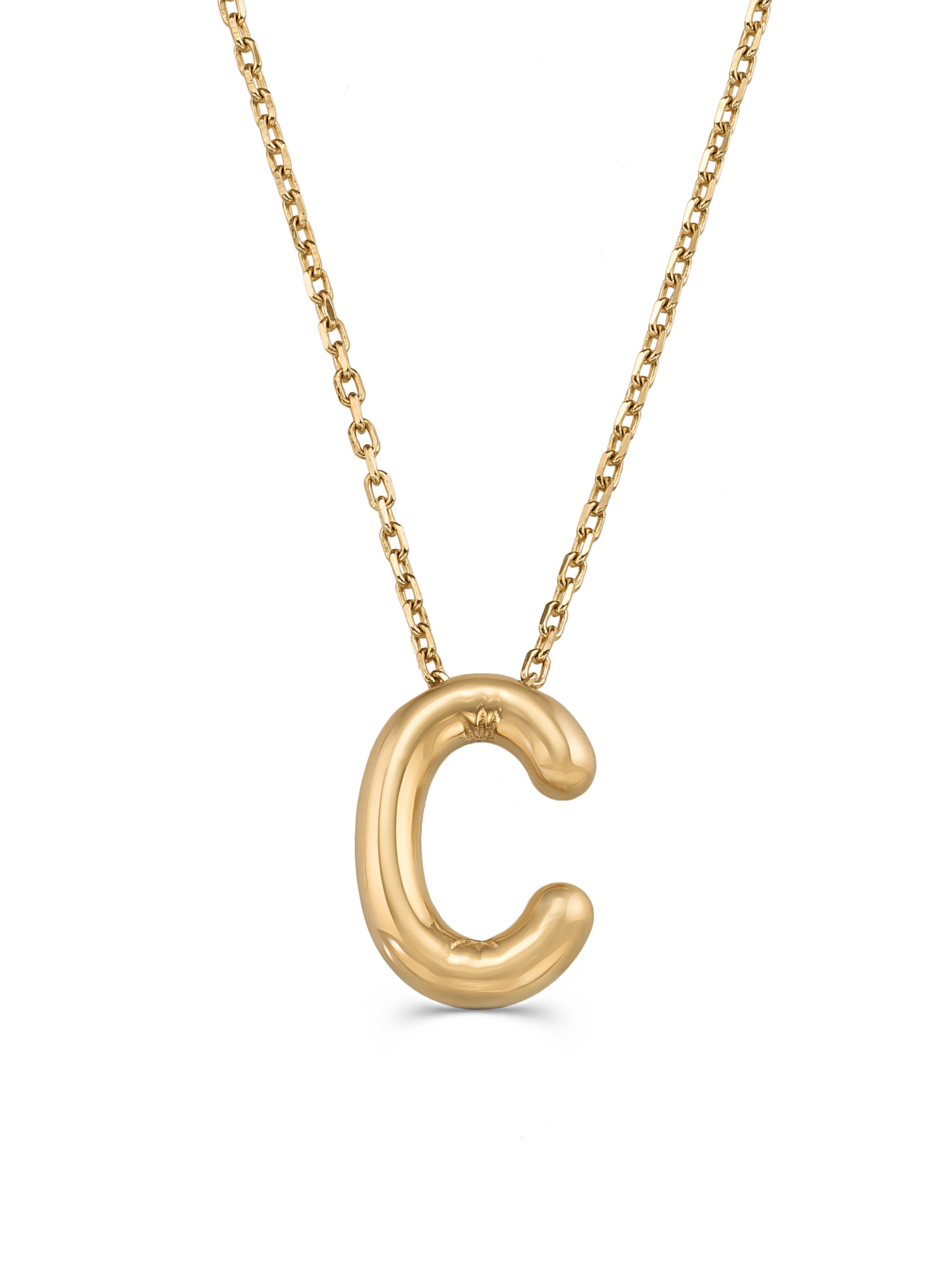 Letter C Classic Initial Necklace in 14K Gold by Elef Jewelry