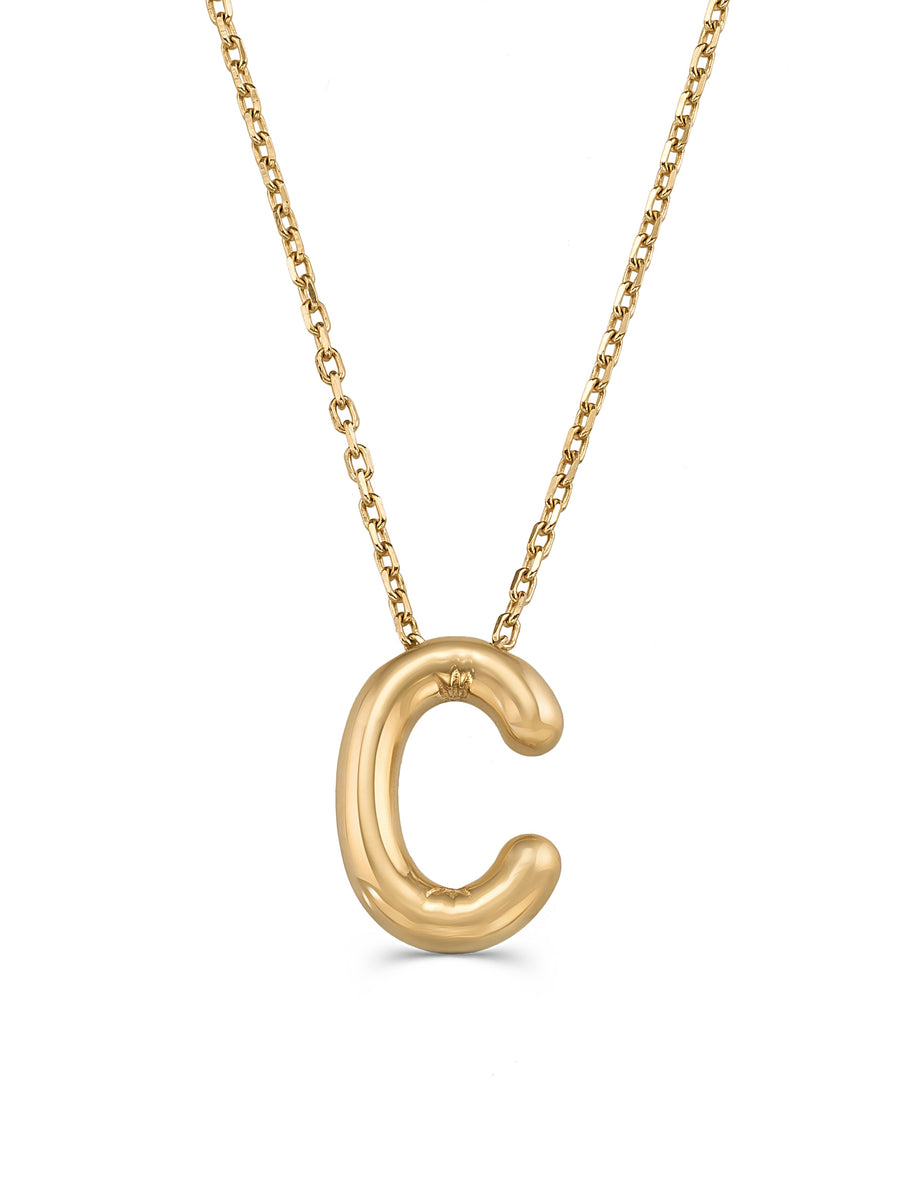 Letter C Classic Initial Necklace in 14K Gold