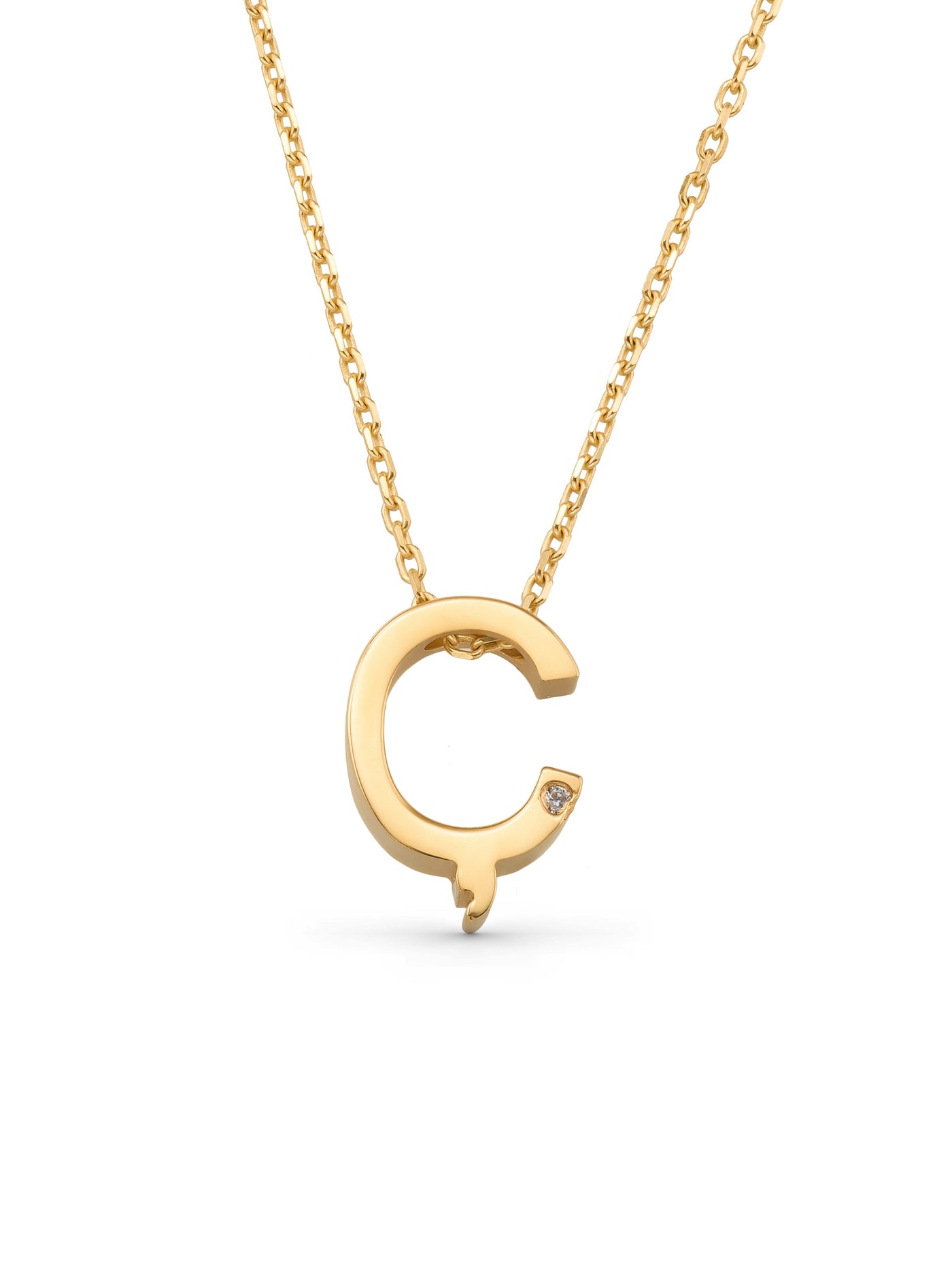 Letter C Stone Initial Necklace in 14K Gold by Elef Jewelry