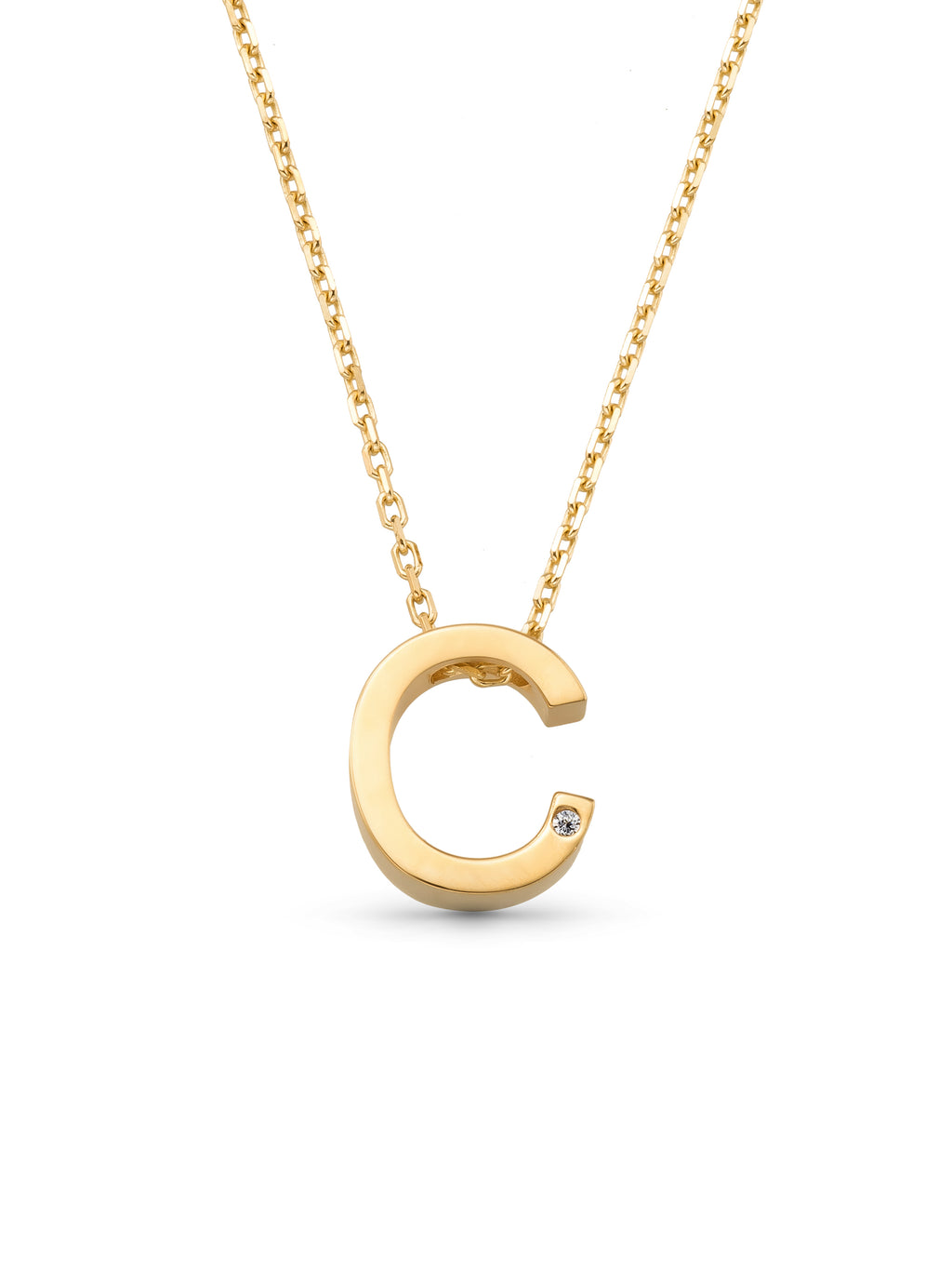 Letter C Stone Initial Necklace in 14K Gold by Elef Jewelry