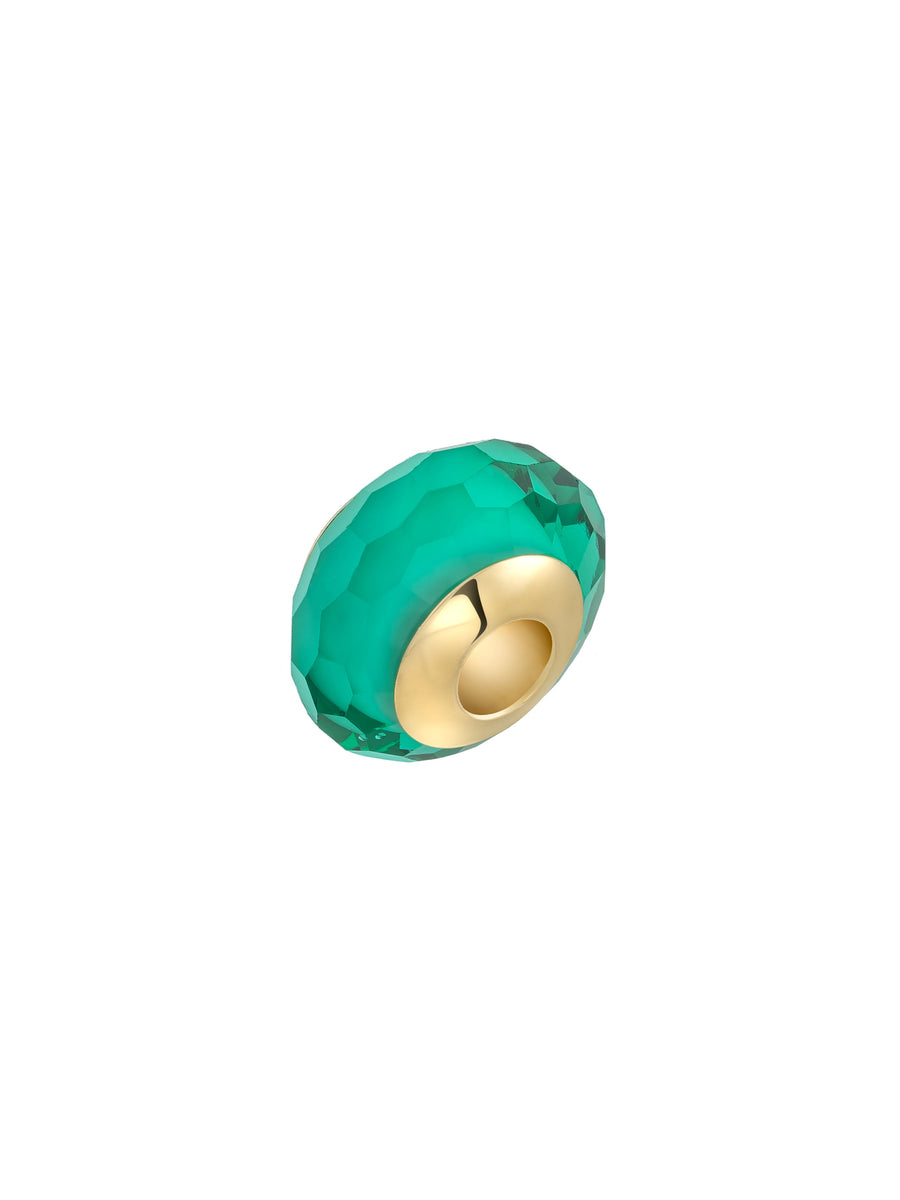 Vibrant Turquoise Green Facet Cut Murano Glass Charm in 14K Gold