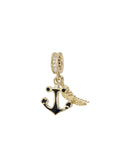 Anchor & Feather Black Enamel Charm in 14K Gold by Elef Jewelry