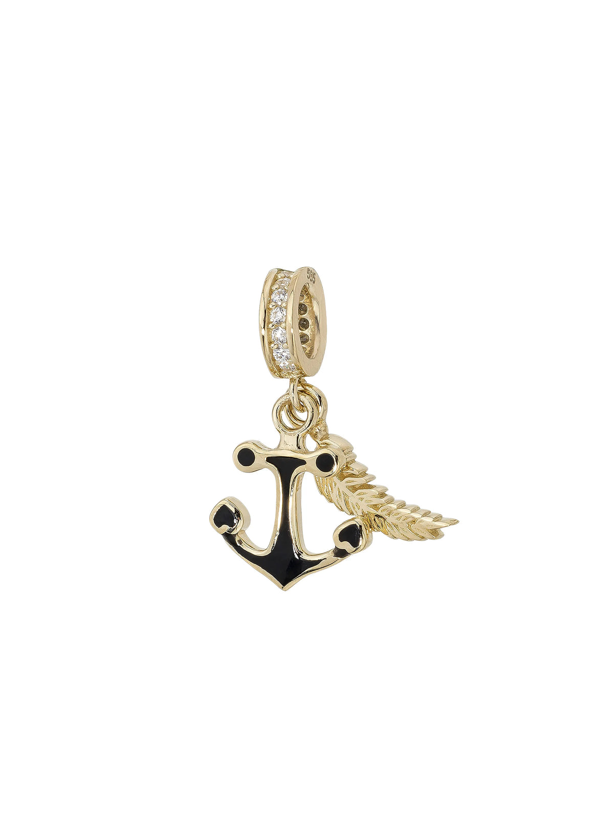 Anchor & Feather Black Enamel Charm in 14K Gold by Elef Jewelry