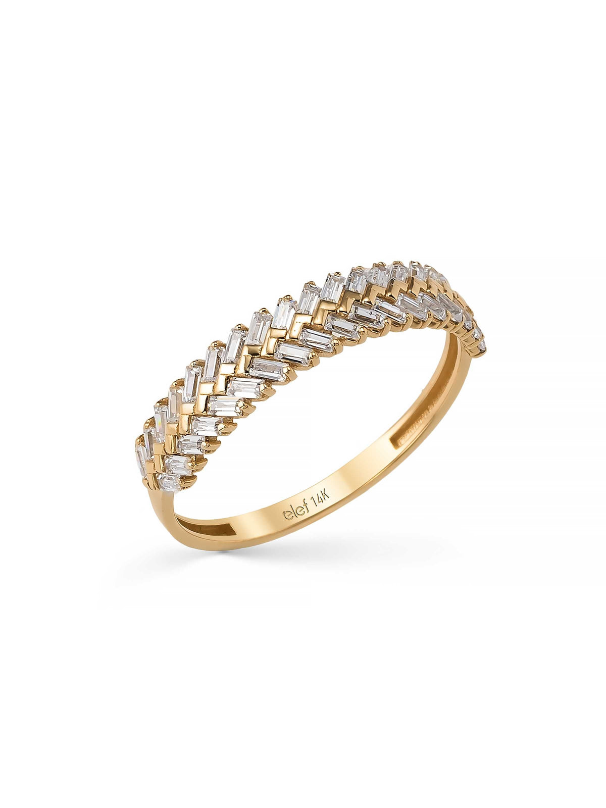 Cross Baguette Stone Ring in 14K Gold by Elef Jewelry