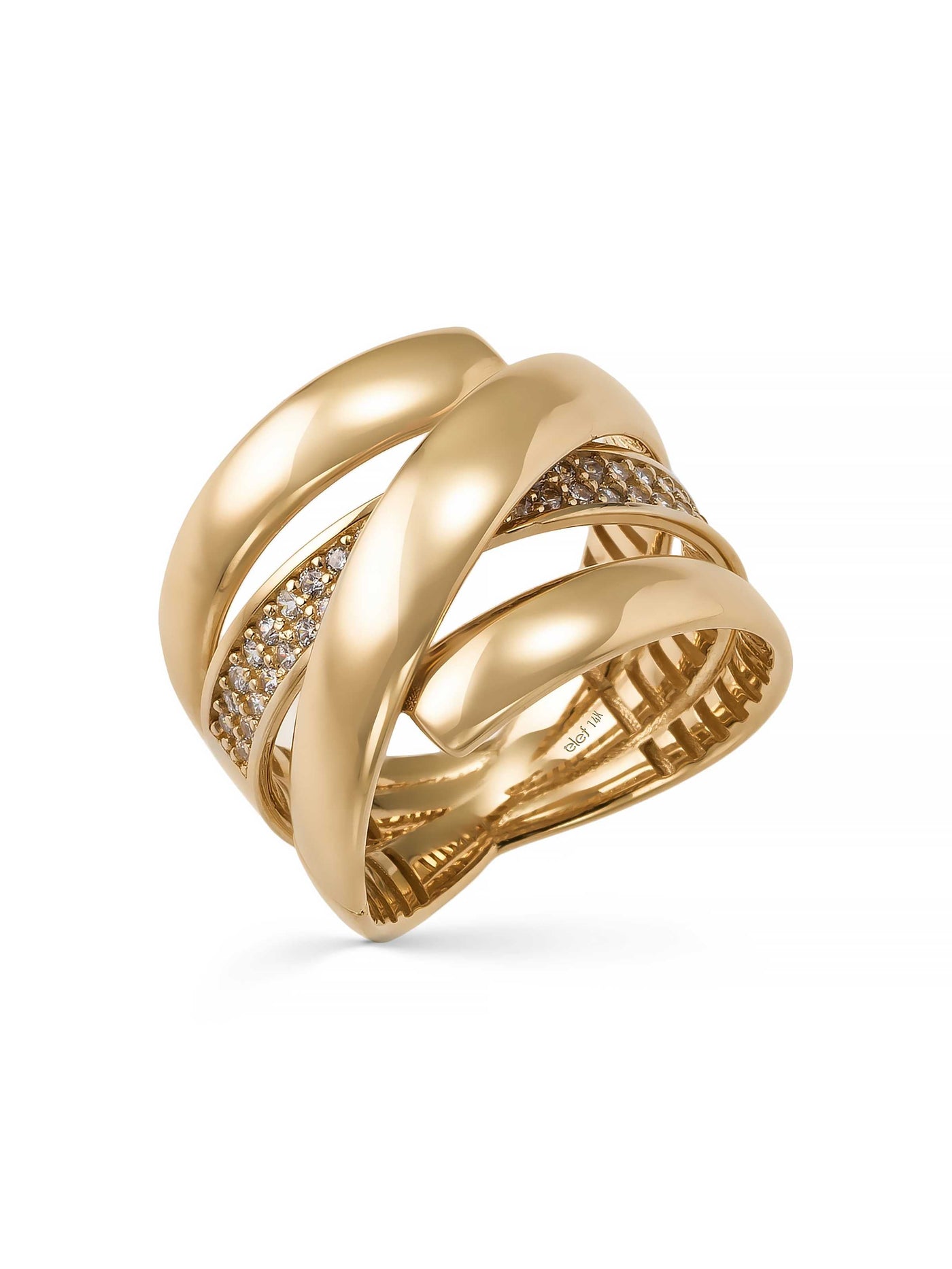 Cross Band Sparkling Ring in 14K Gold by Elef Jewelry
