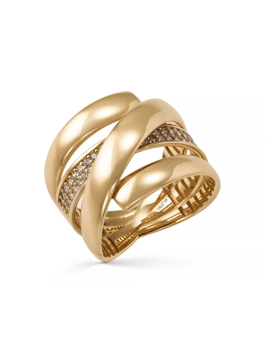 Cross Band Sparkling Ring in 14K Gold