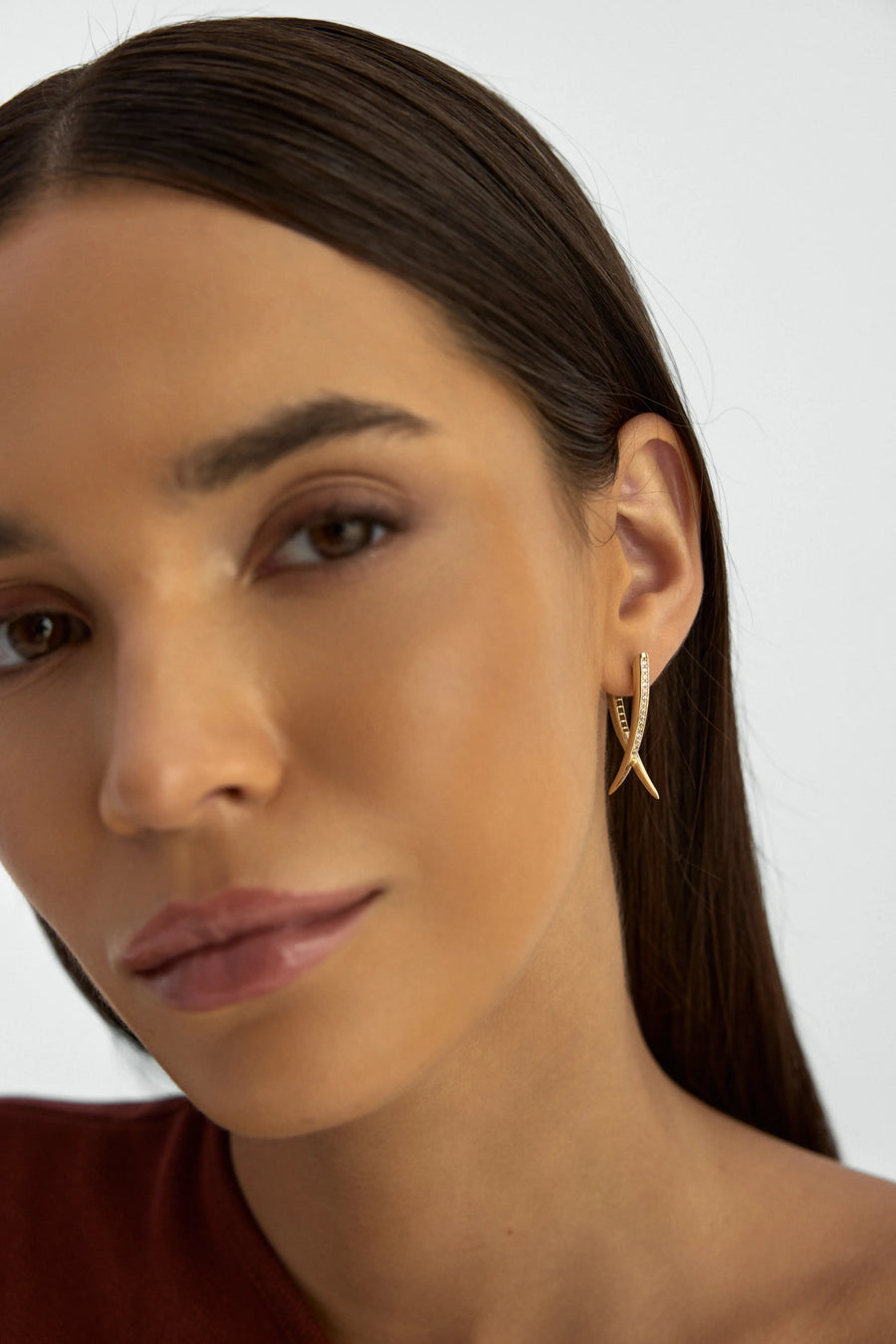 Cross Form Stone-Set Earrings in 14K Gold