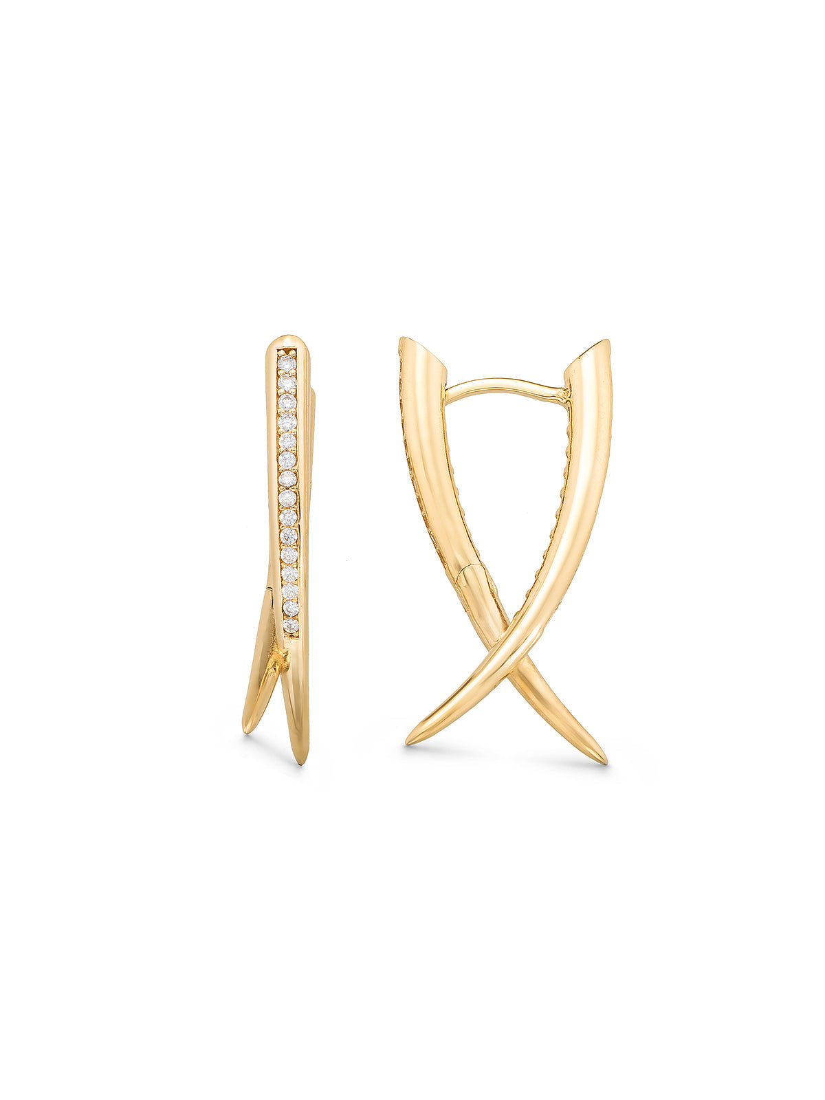 Cross Form Stone-Set Earrings in 14K Gold by Elef Jewelry