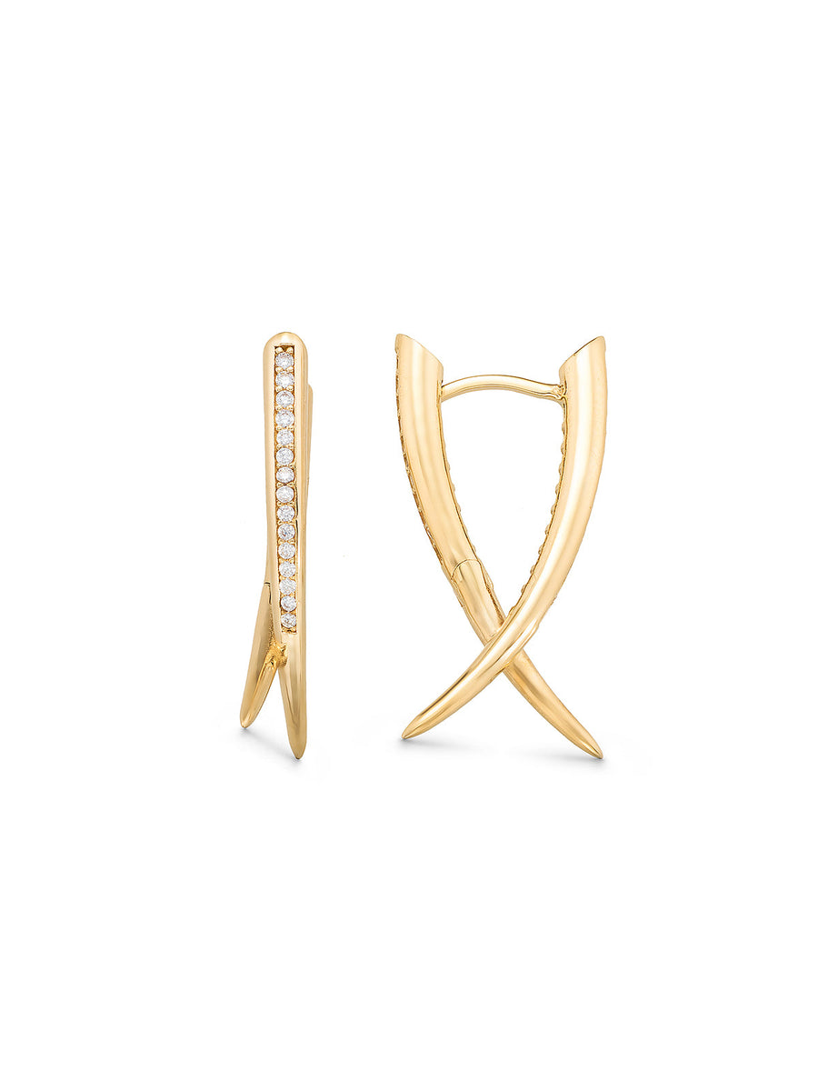 Cross Form Stone-Set Earrings in 14K Gold