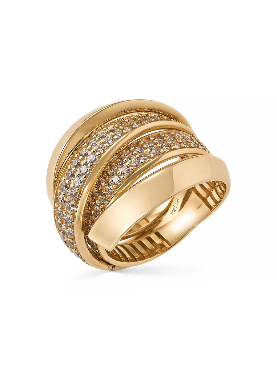 Cross Row Zircon Stone Ring in 14K Gold