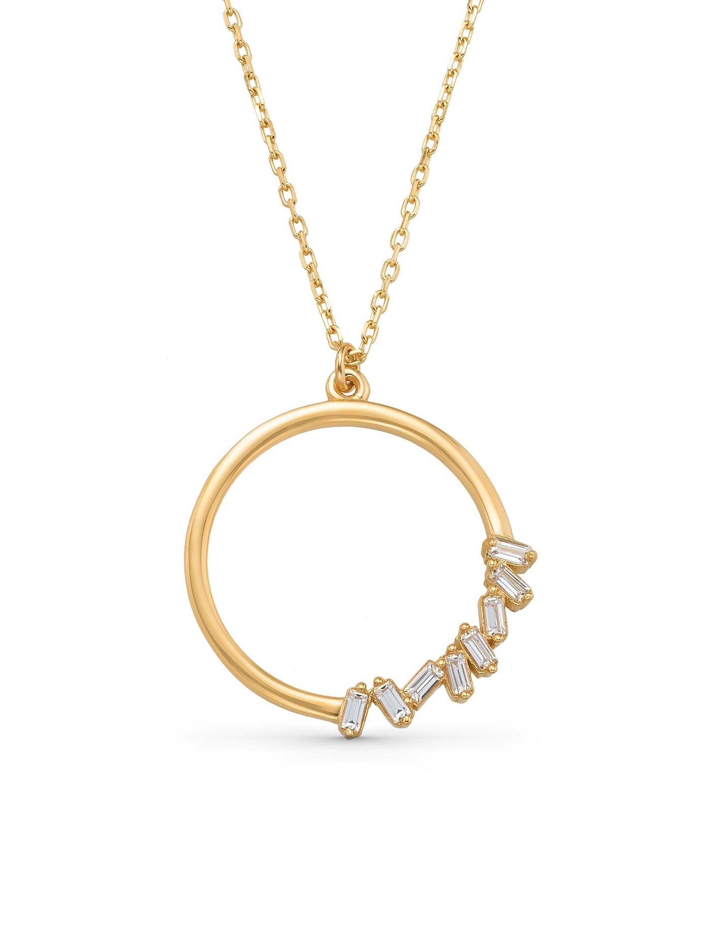 Circle Form Baguette Stone Necklace in 14K Gold by Elef Jewelry