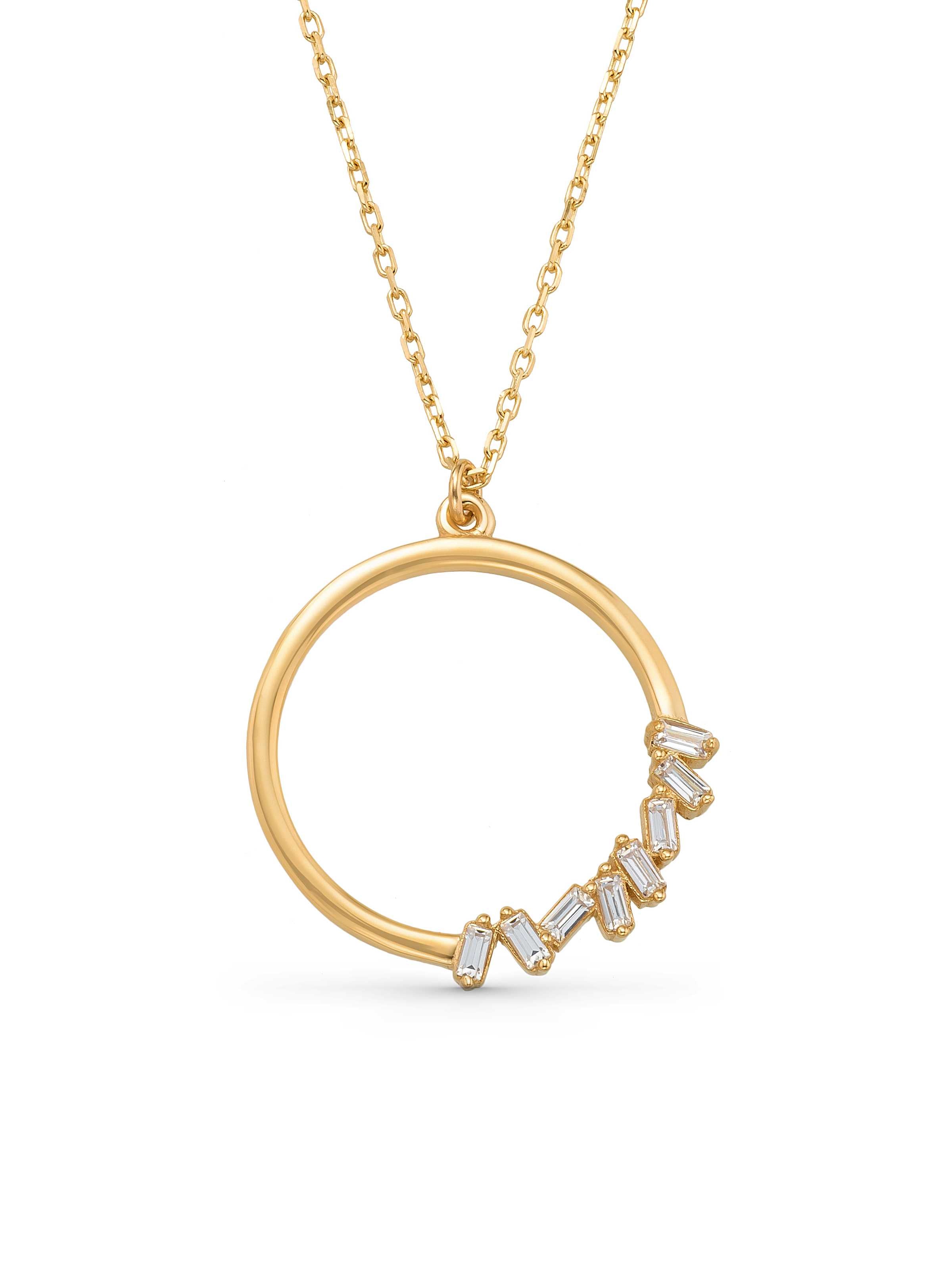 Circle Form Baguette Stone Necklace in 14K Gold by Elef Jewelry