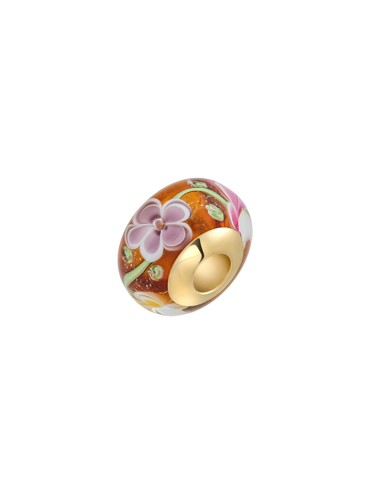 Flower Amber Tonlu Murano Glass Charm in 14K Gold by Elef Jewelry