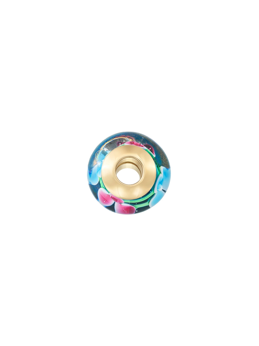Flower Blue Murano Glass Charm in 14K Gold