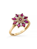 Flower Motif Baguette & Marquise Stone Ring in 14K Gold by Elef Jewelry