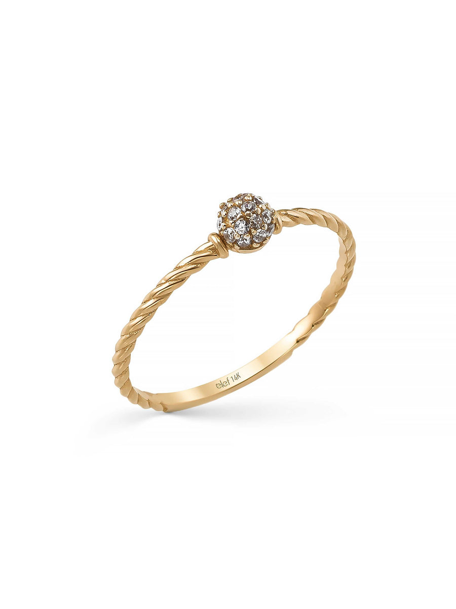 Flower Motif Twisted Body Ring in 14K Gold