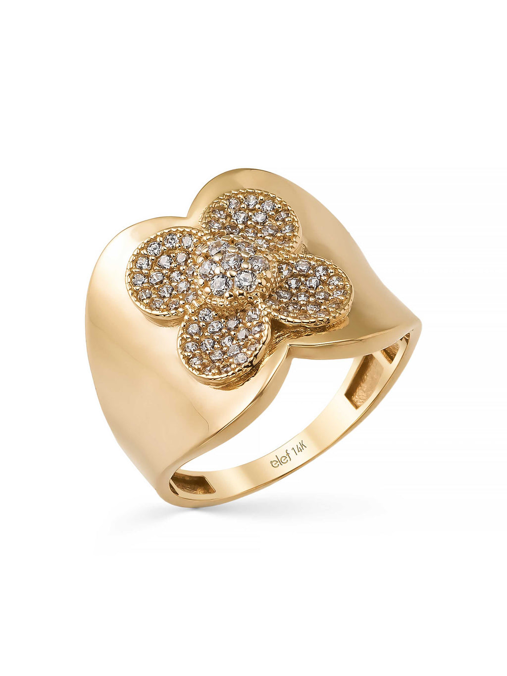 Flower Motif Sparkling Ring in 14K Gold by Elef Jewelry