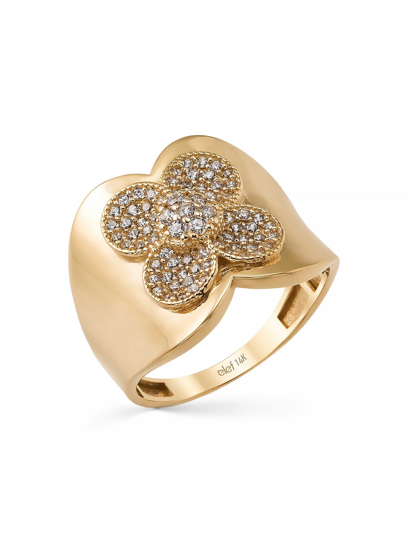 Flower Motif Sparkling Ring in 14K Gold by Elef Jewelry