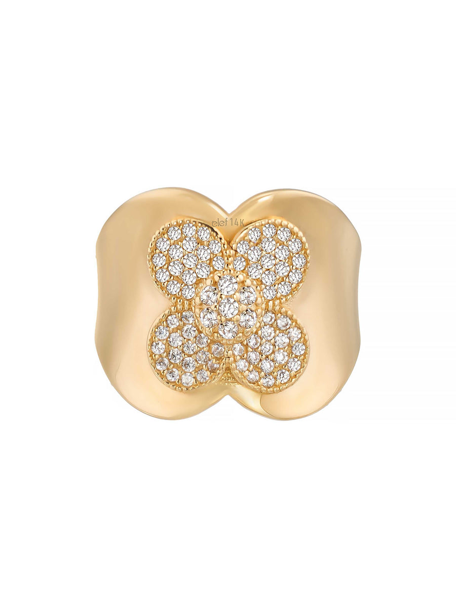 Flower Motif Sparkling Ring in 14K Gold