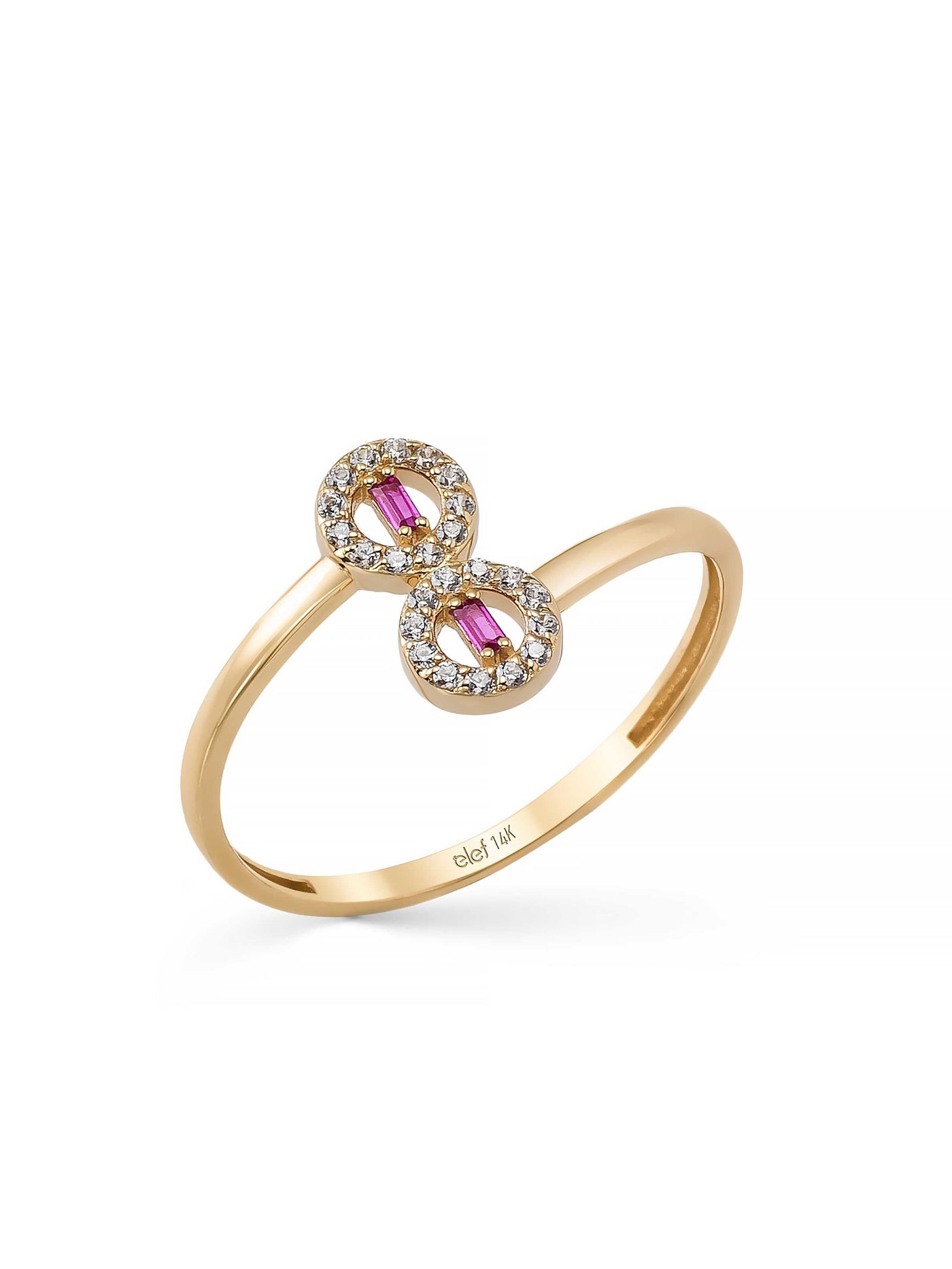 Double Baguette Round-Cut Stone Minimal Ring in 14K Gold by Elef Jewelry