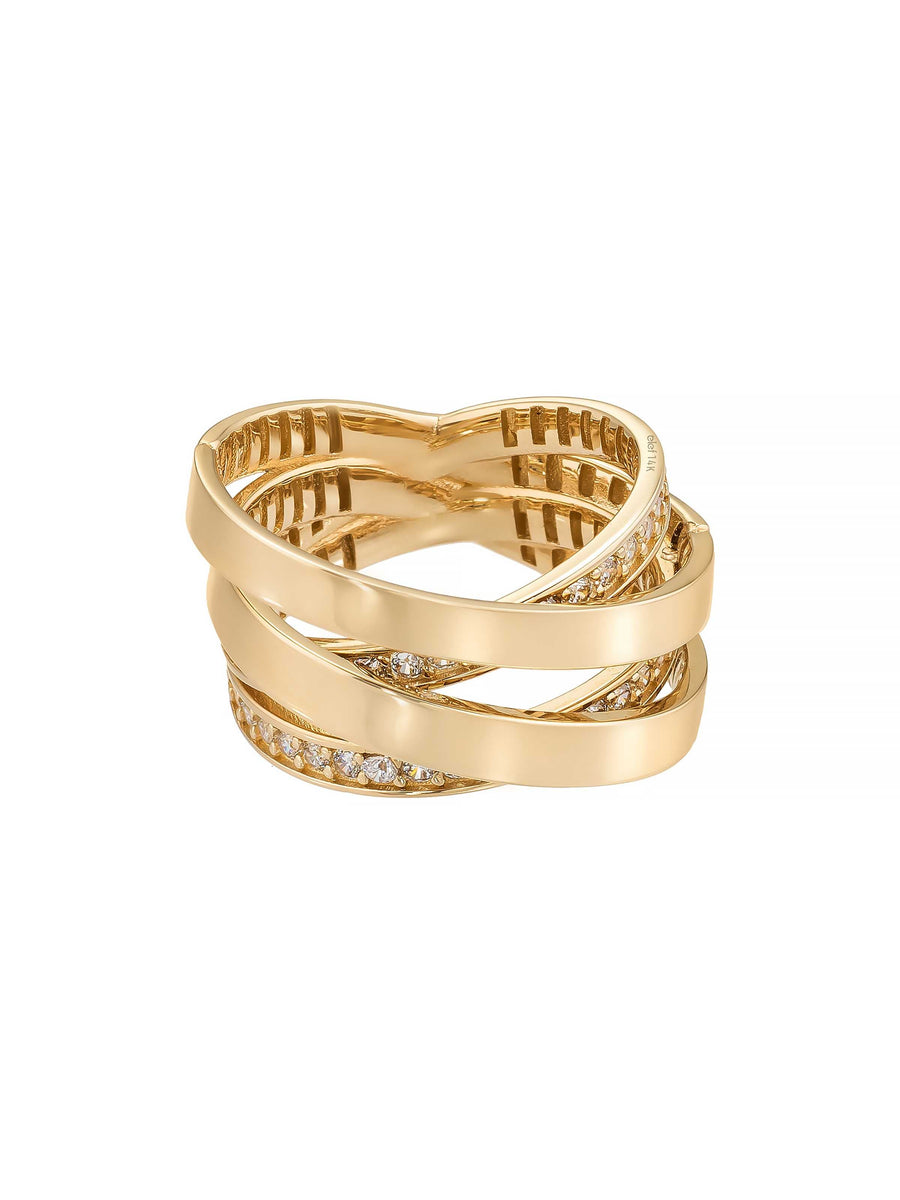 Double Cross Multicolor-Row Stone-Set Ring in 14K Gold