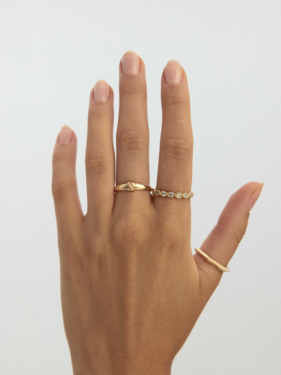 Double Multicolor Modern Knot Ring in 14K Gold