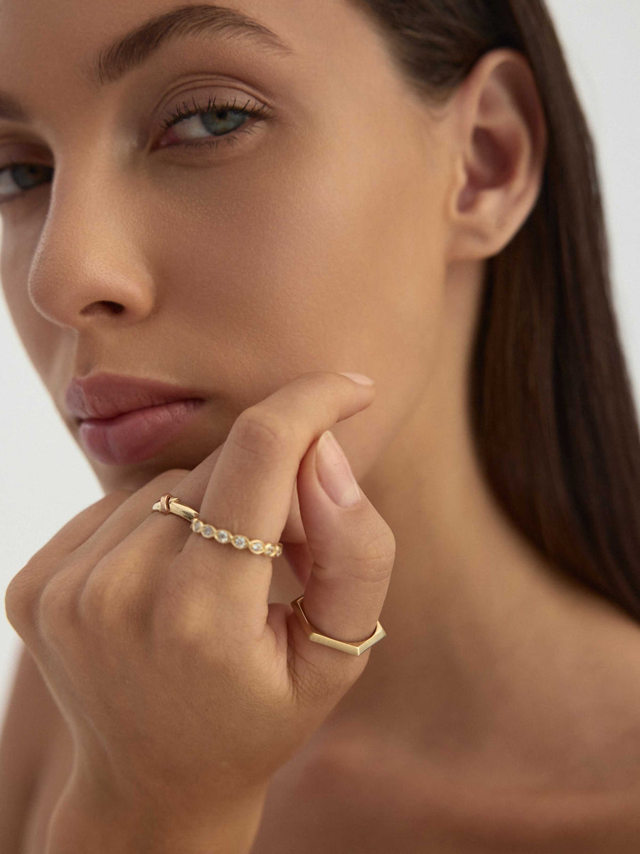 Double Multicolor Modern Knot Ring in 14K Gold