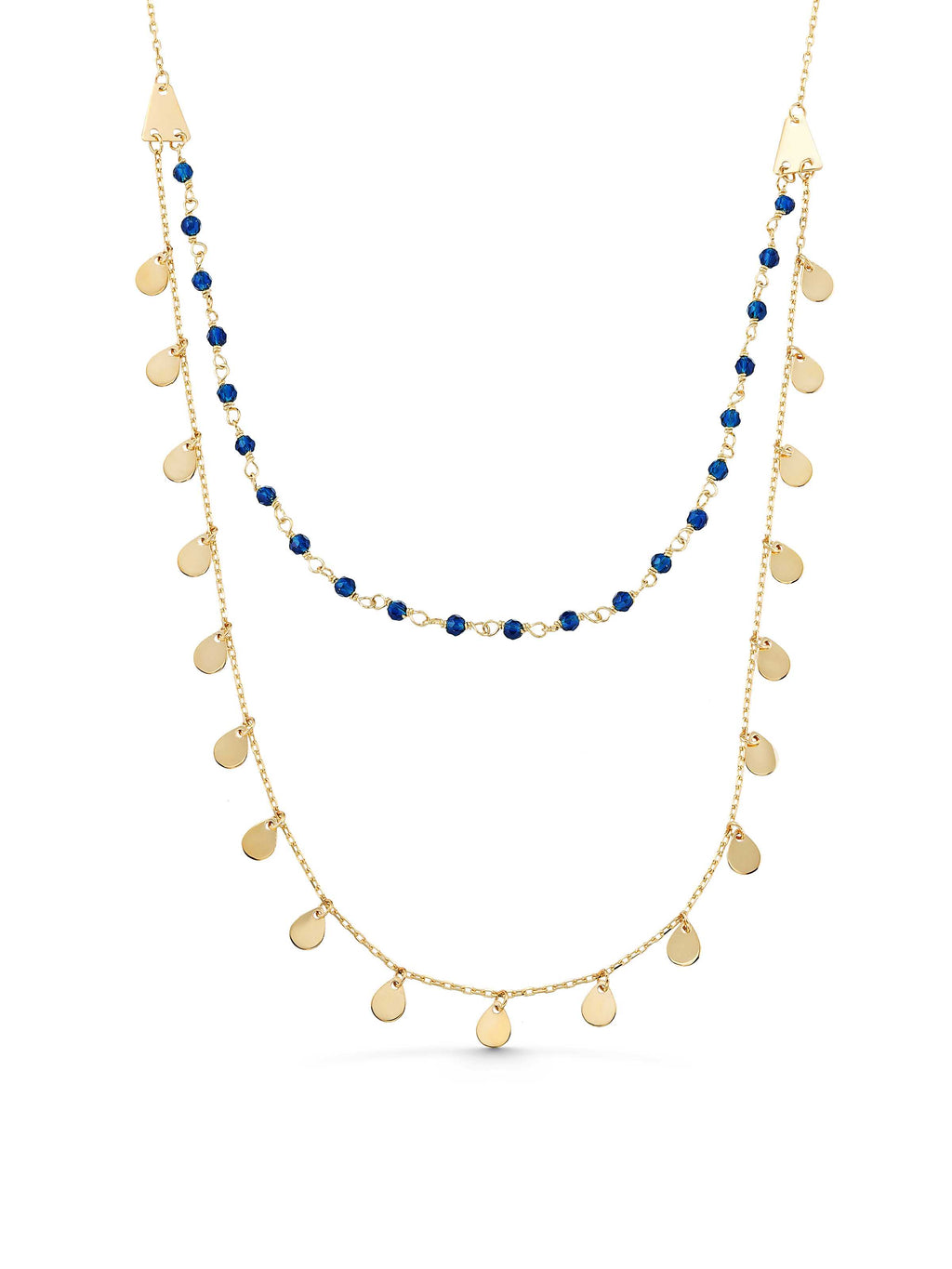 Double Row Pul & Bead Necklace in 14K Gold by Elef Jewelry