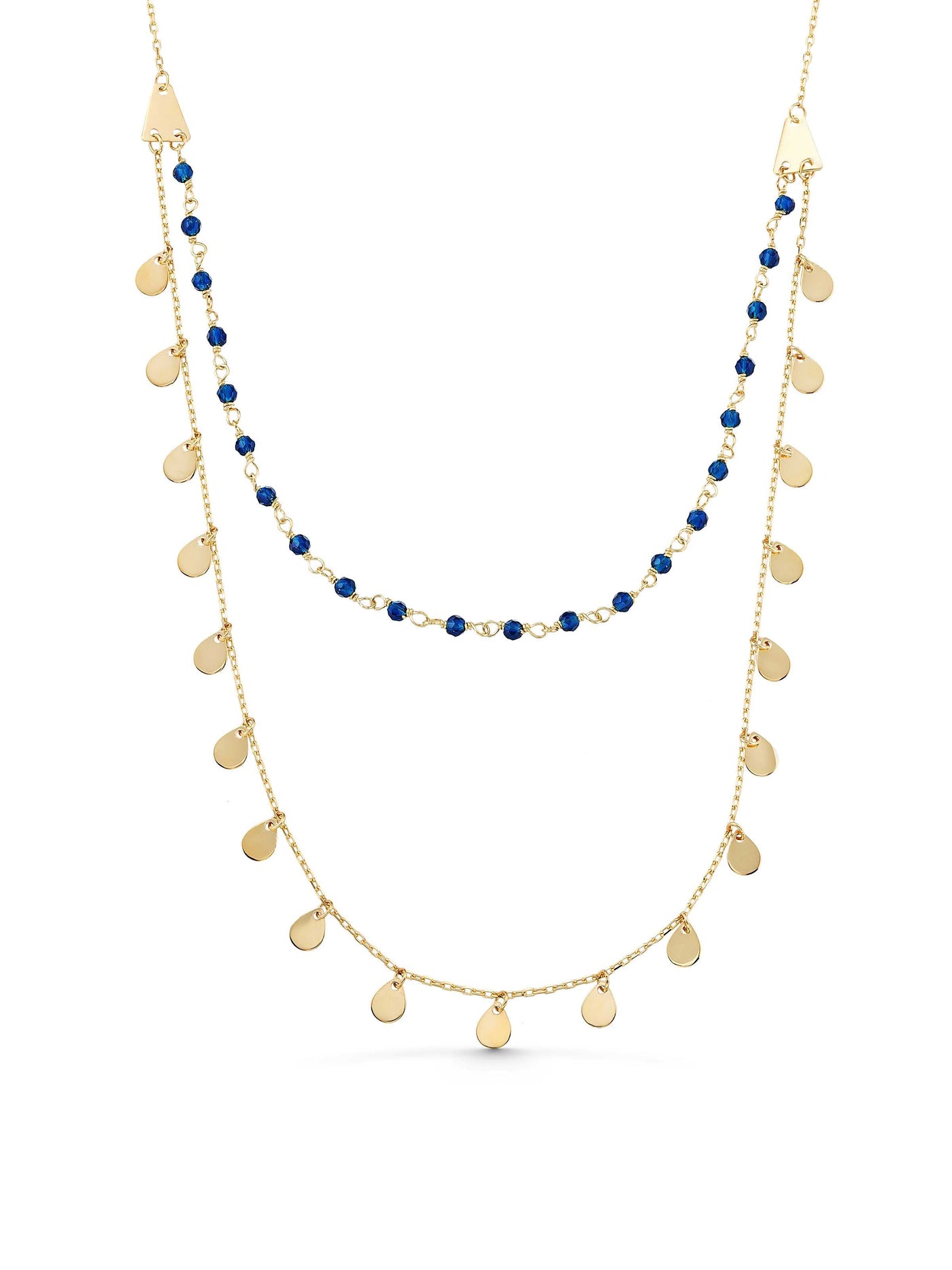 Double Row Pul & Bead Necklace in 14K Gold by Elef Jewelry