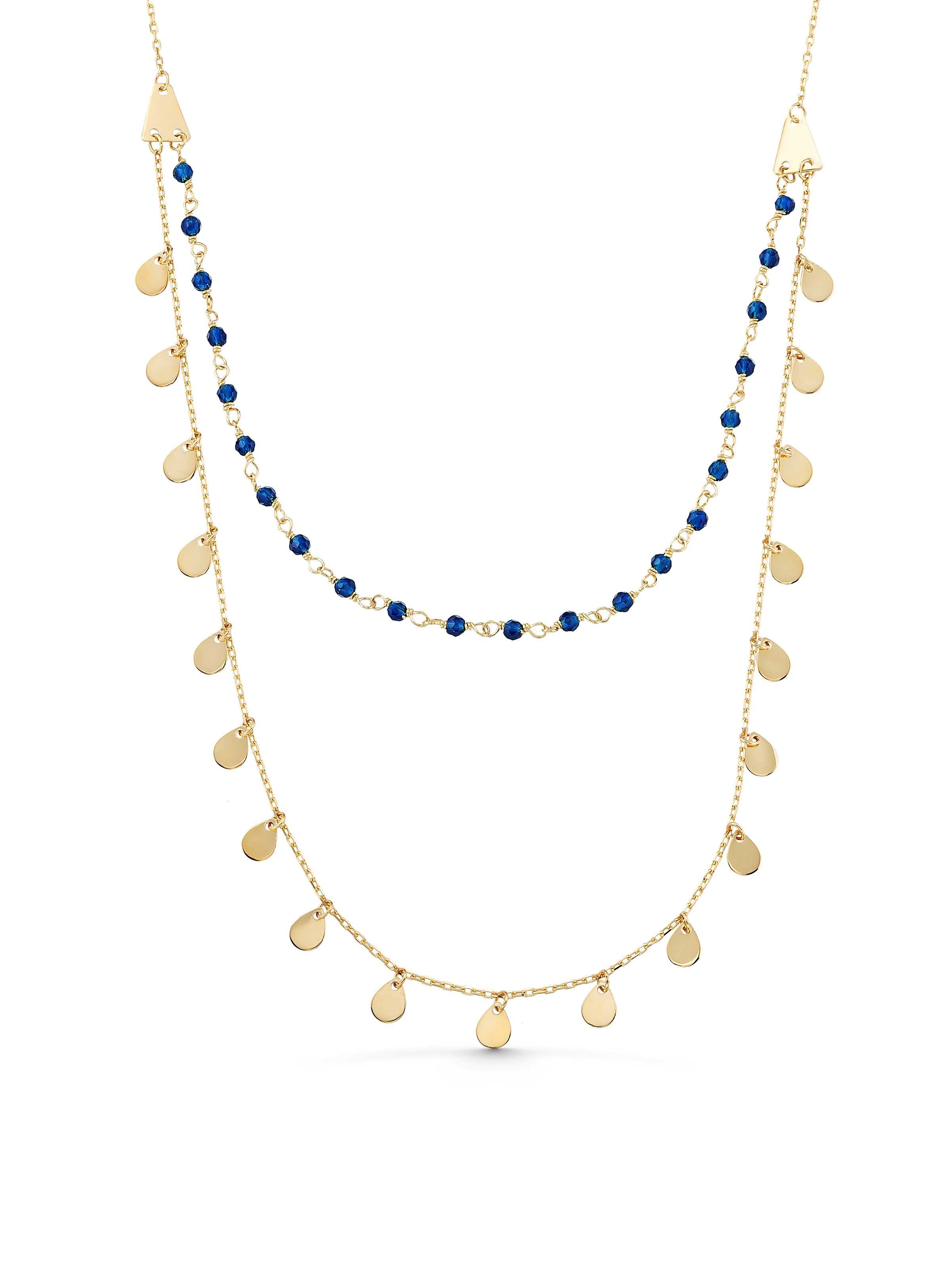Double Row Pul & Bead Necklace in 14K Gold by Elef Jewelry