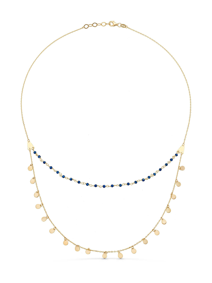 Double Row Pul & Bead Necklace in 14K Gold