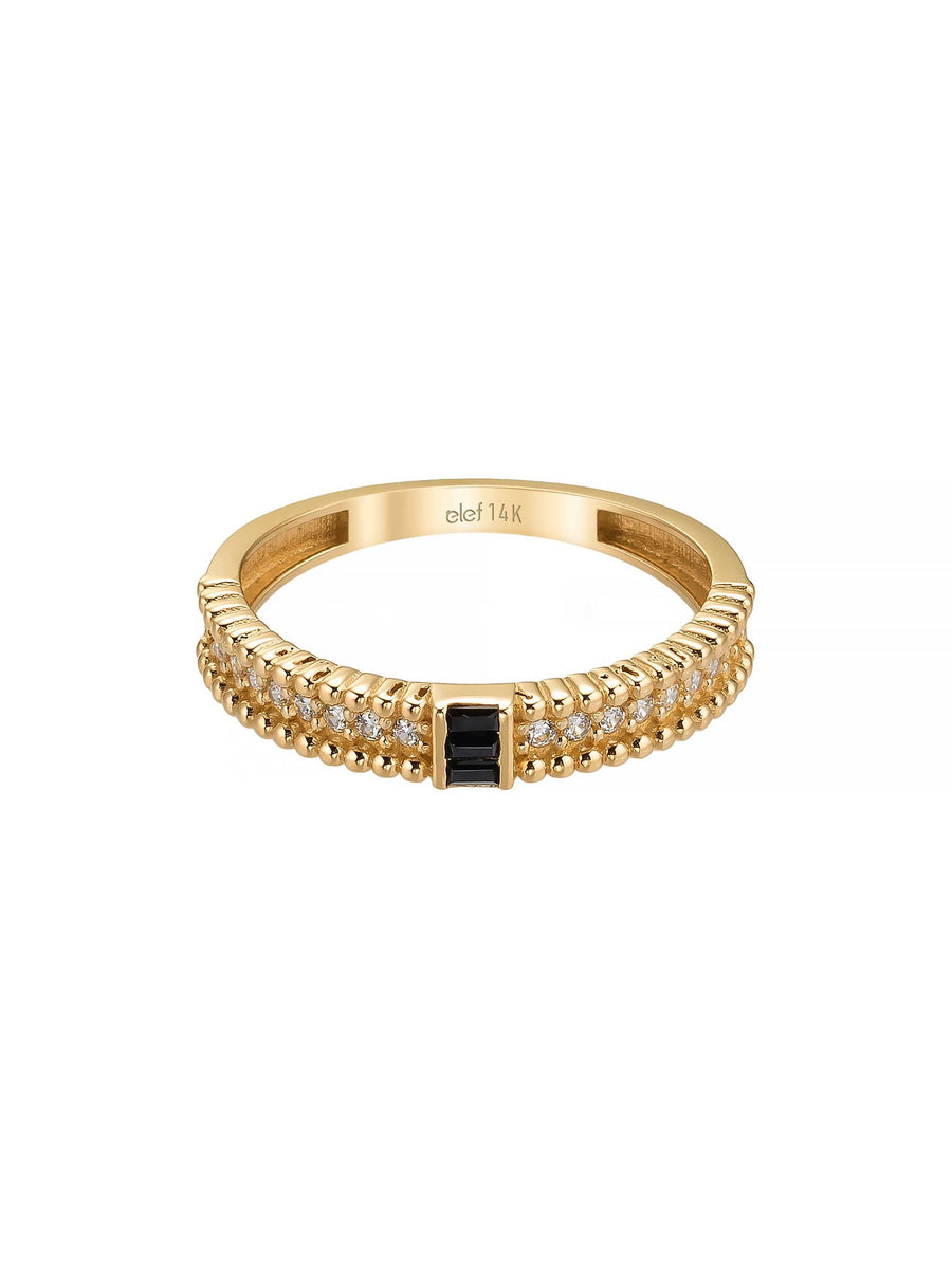 Double Stone-Set Geometric Ring in 14K Gold