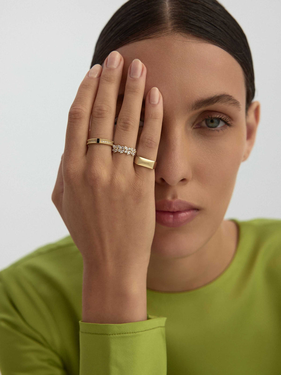 Double Stone-Set Geometric Ring in 14K Gold