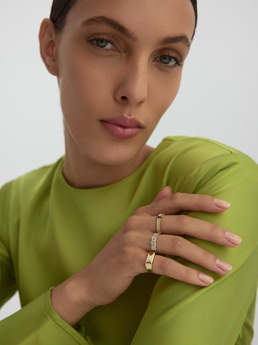 Double Stone-Set Geometric Ring in 14K Gold