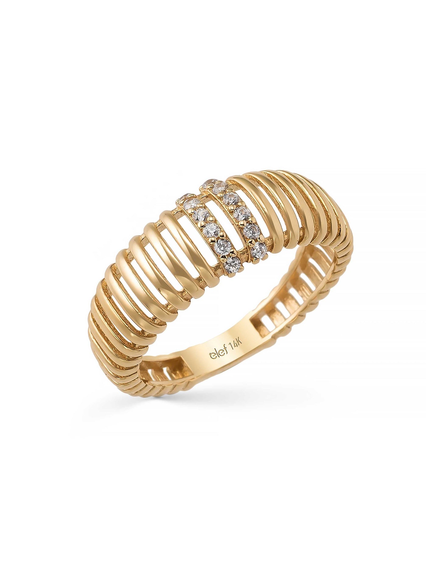 Double Stone-Set Sculptural Ring in 14K Gold by Elef Jewelry