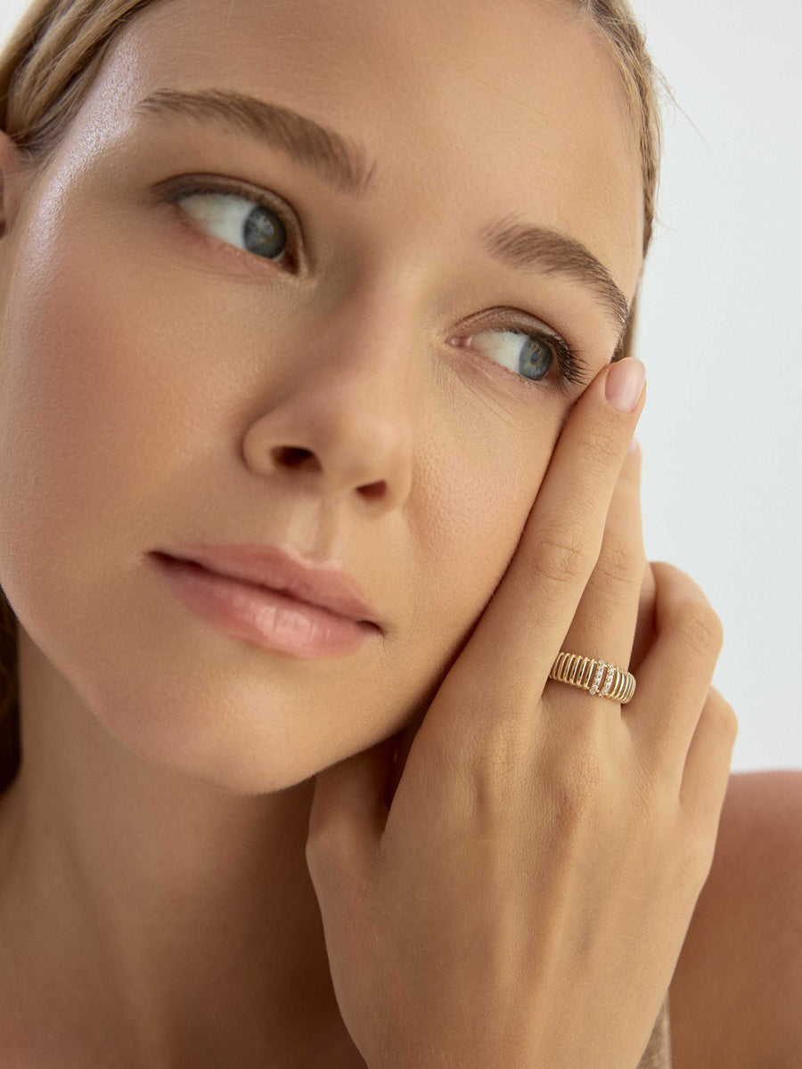 Double Stone-Set Sculptural Ring in 14K Gold