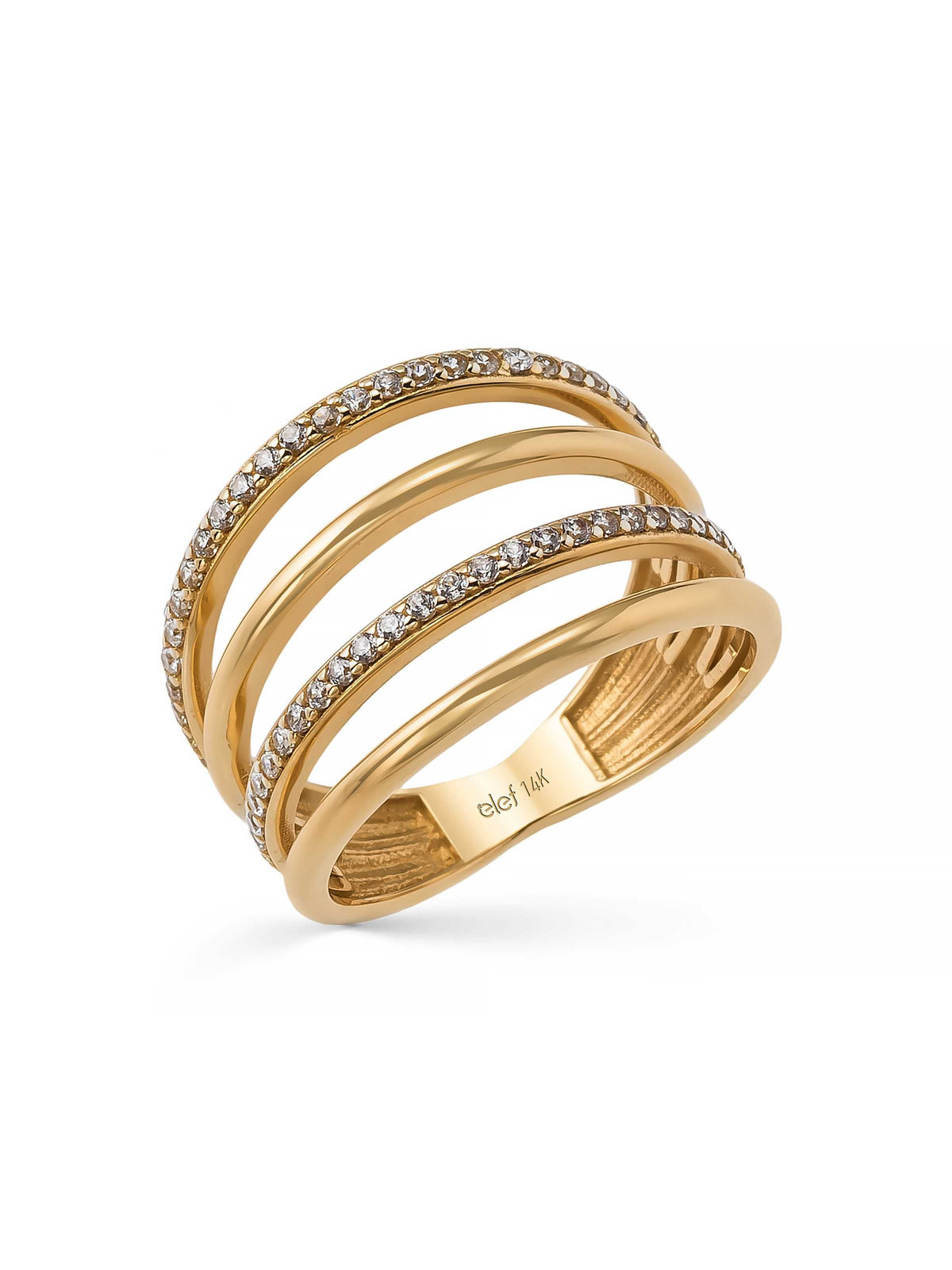 Double Stone-Set Sculptural Ring in 14K Gold by Elef Jewelry