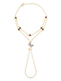 Double Chain Butterfly Stone Hand Chain in 14K Gold by Elef Jewelry
