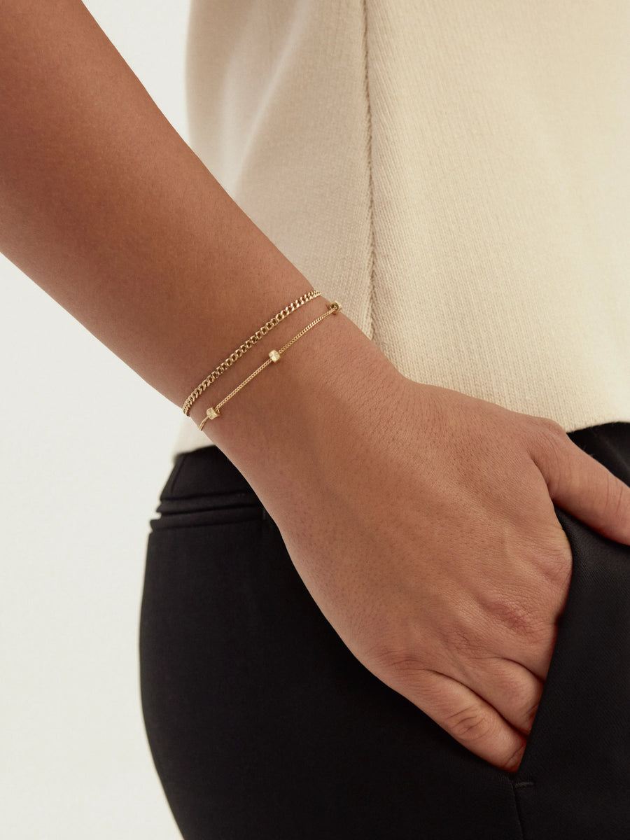 Double Chain Sphere Motif Bracelet in 14K Gold