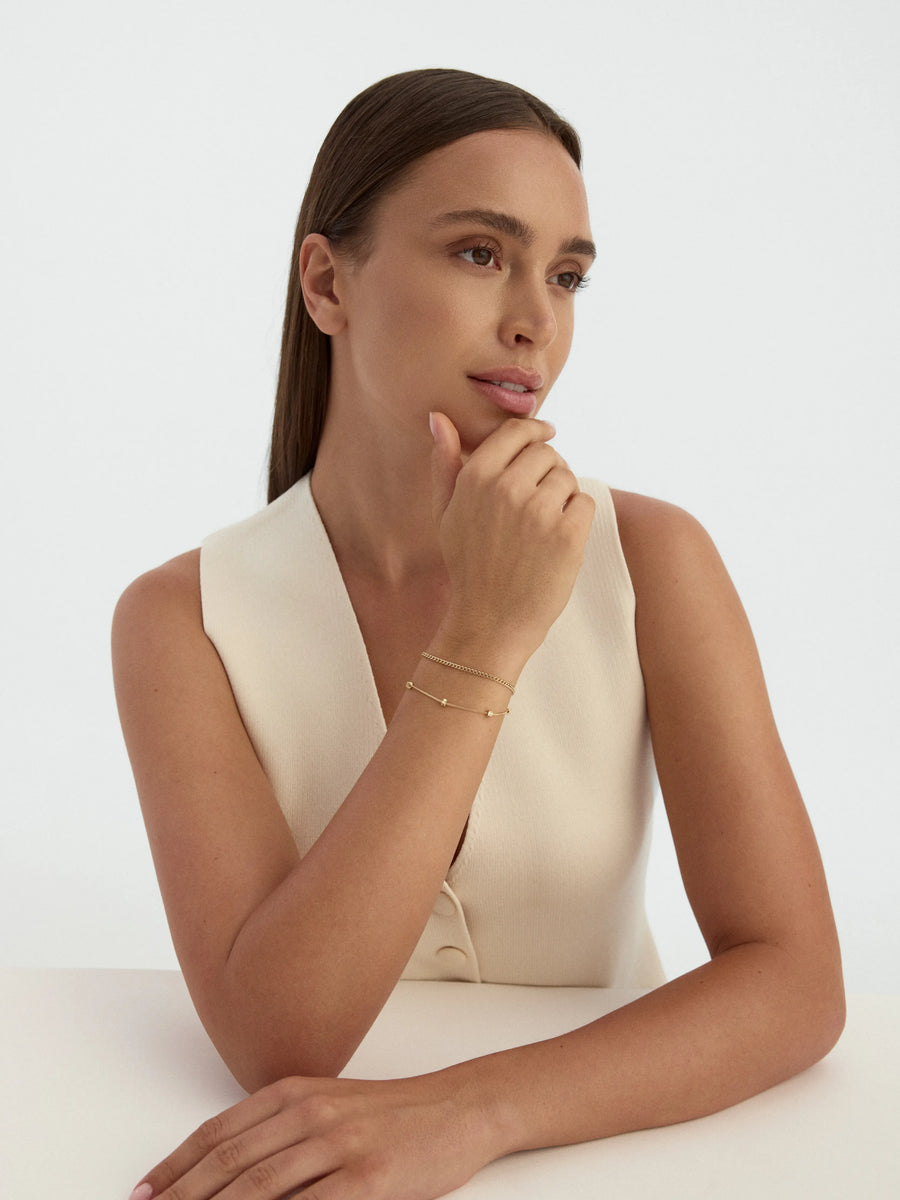 Double Chain Sphere Motif Bracelet in 14K Gold