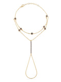 Double Chain Black Stone Accents Hand Chain in 14K Gold by Elef Jewelry