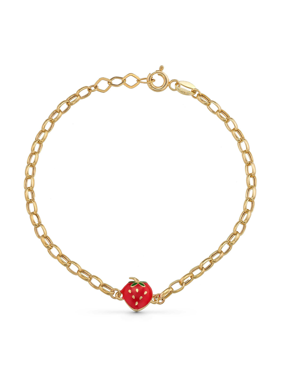 Strawberry Enamel Kids Bracelet in 14K Gold by Elef Jewelry