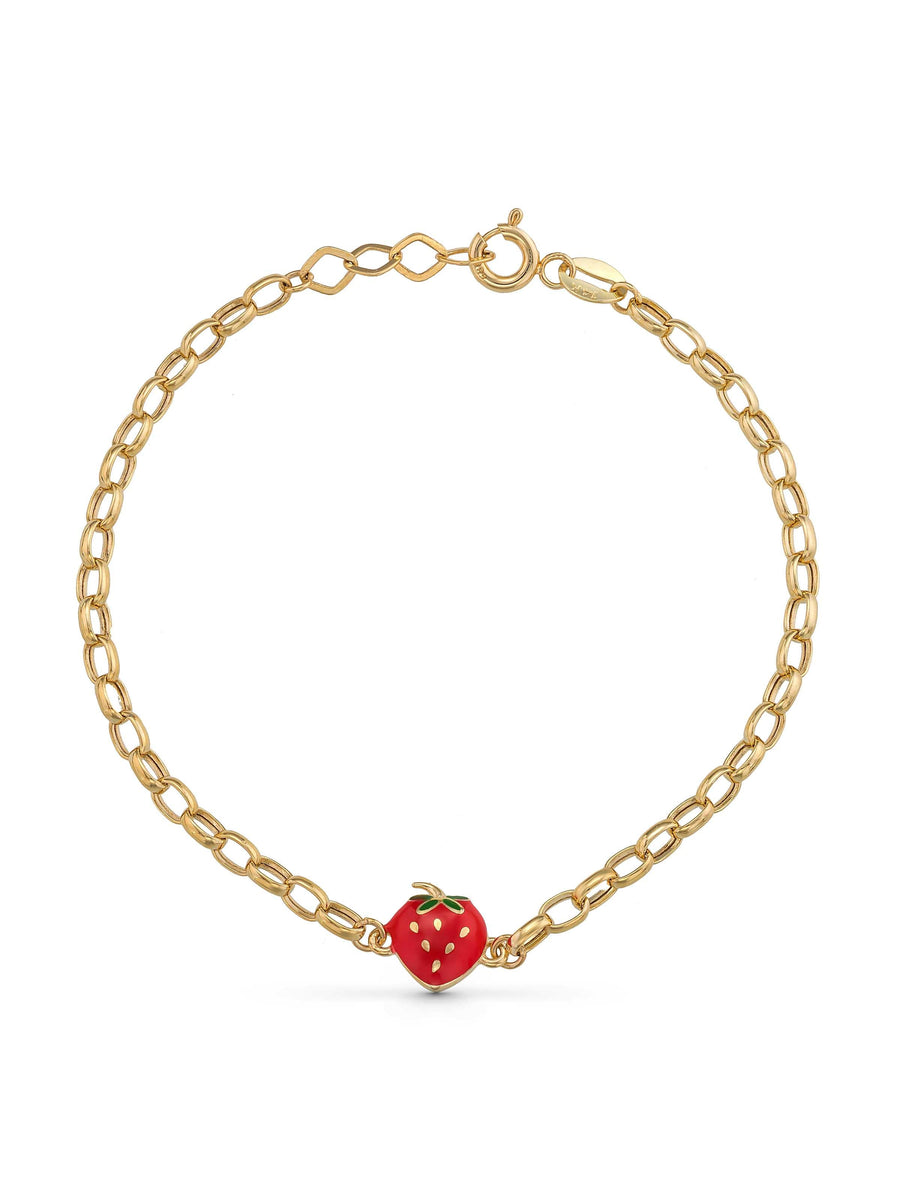 Strawberry Enamel Kids Bracelet in 14K Gold