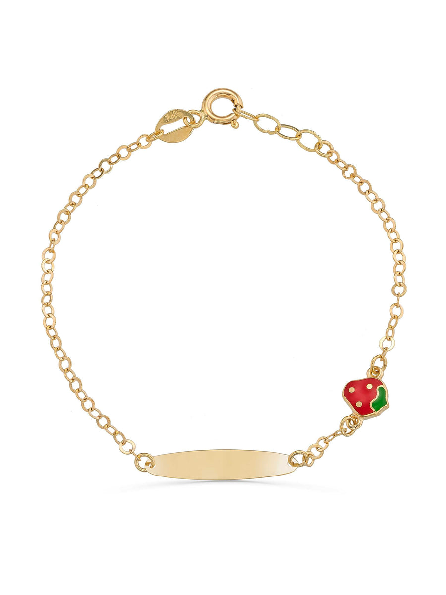 14K Gold Strawberry Enamel Kids Id Bracelet