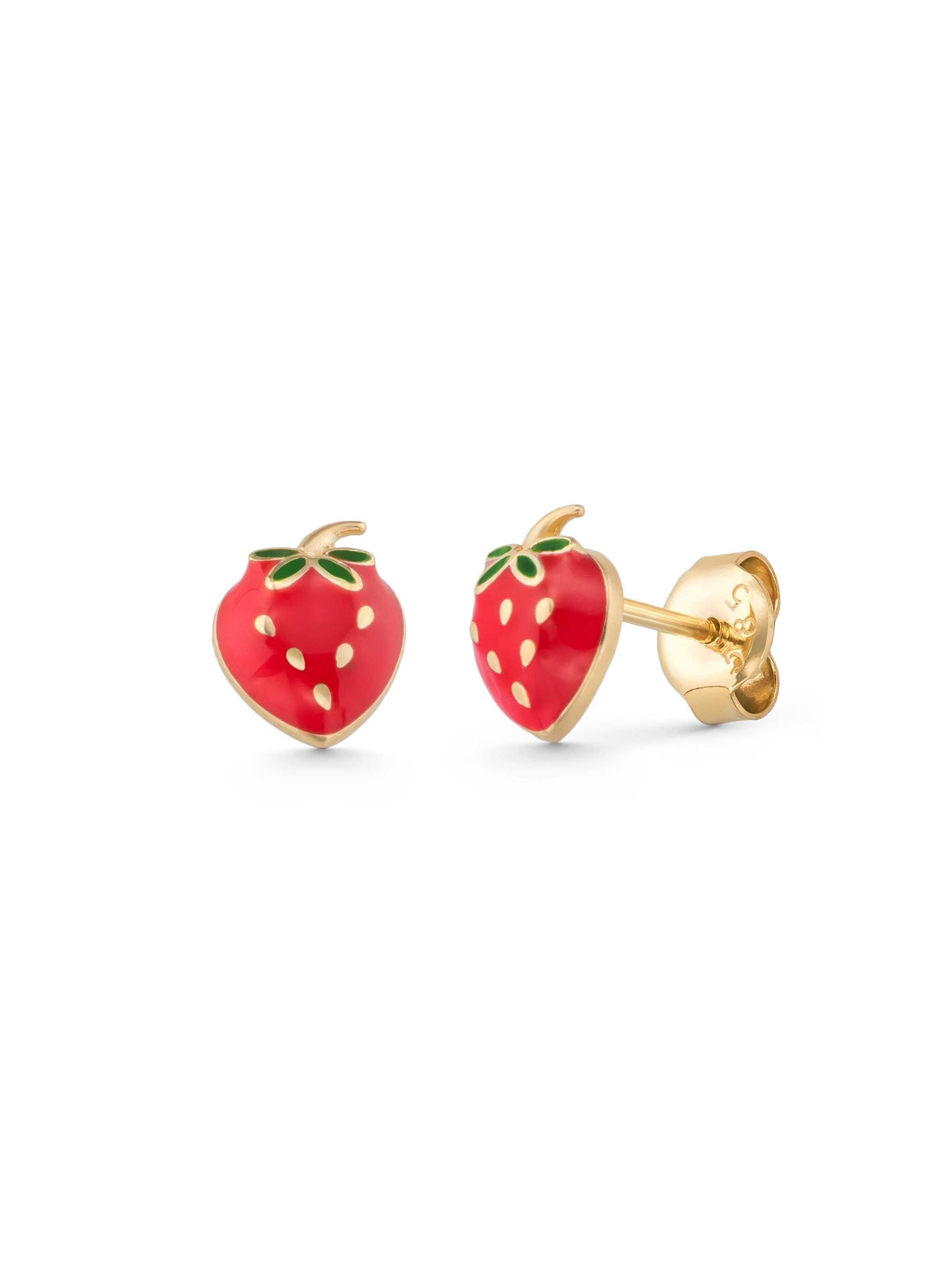 Strawberry Enamel Kids Earrings in 14K Gold by Elef Jewelry