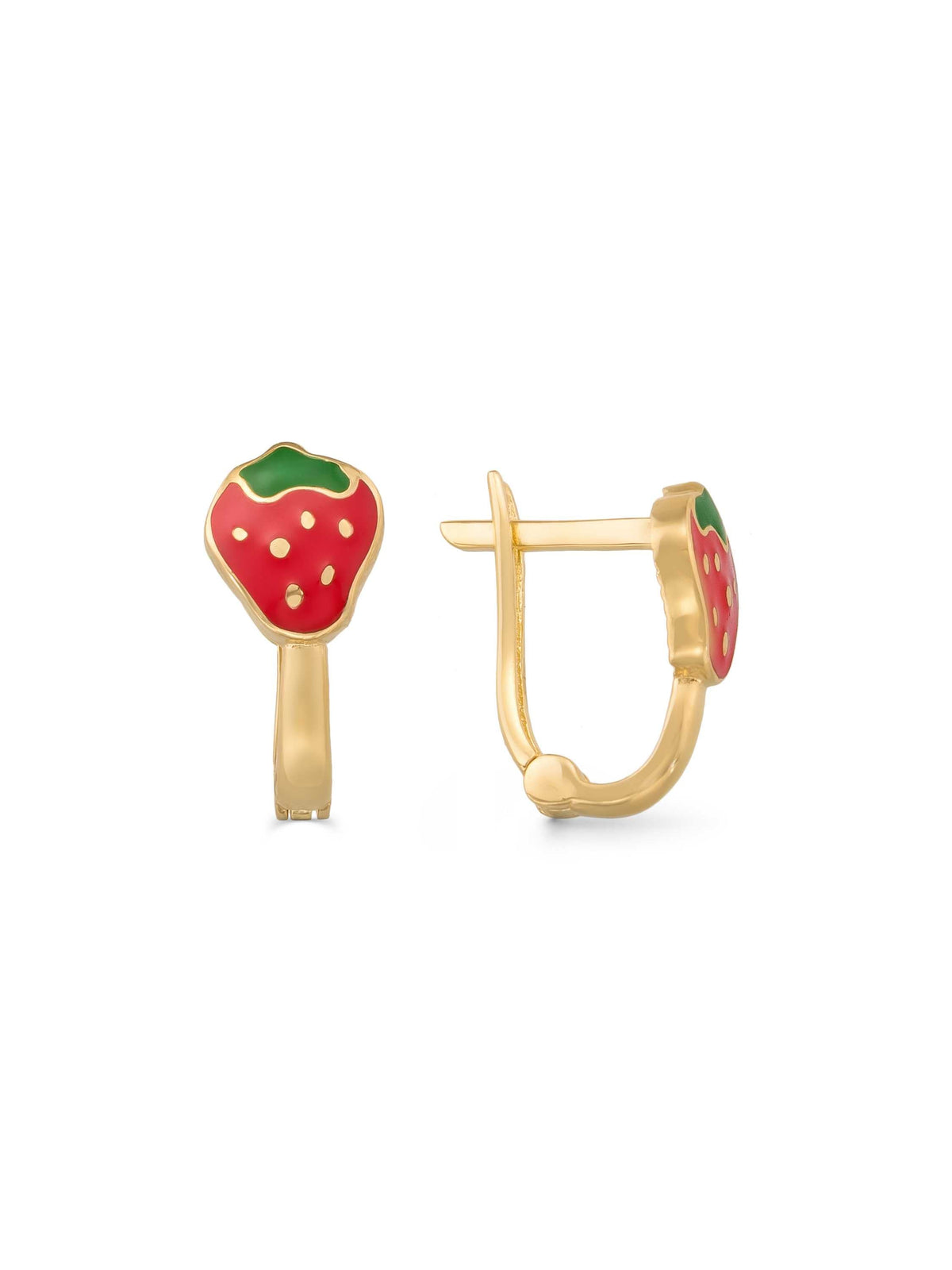 Strawberry Enamel Kids Earrings in 14K Gold by Elef Jewelry
