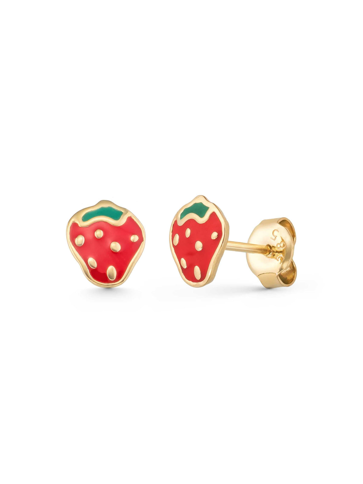 Strawberry Enamel Kids Earrings in 14K Gold by Elef Jewelry