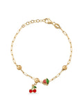 Strawberry & Cherry Kids Bracelet in 14K Gold by Elef Jewelry